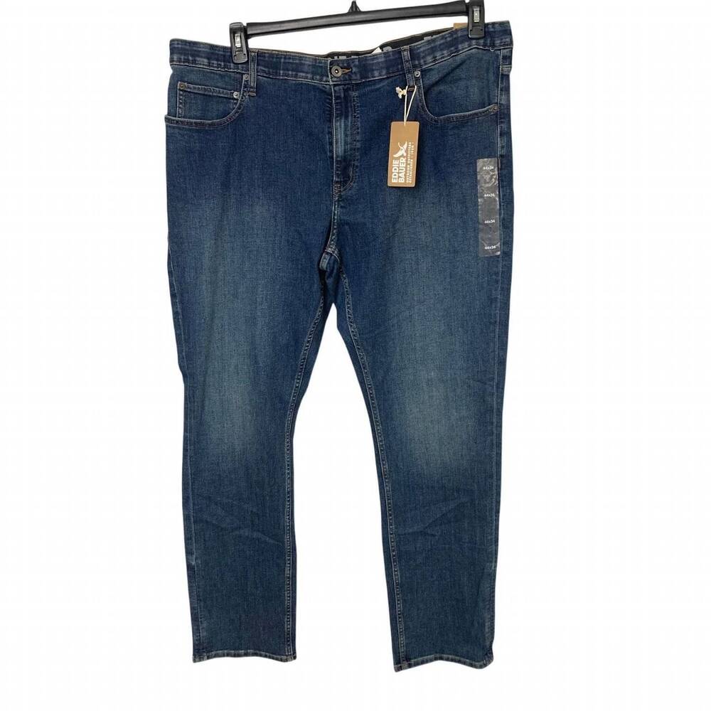 NEW EDDIE BAUER men's voyager flex straight leg jeans in medium indigo blue